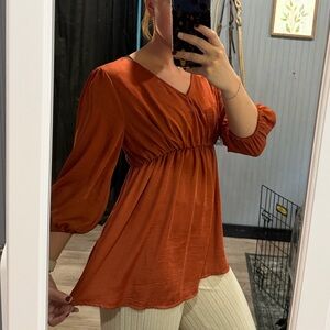 Women's Orange V-Neck Top